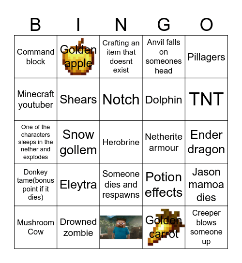 Minecraft movie Bingo Card