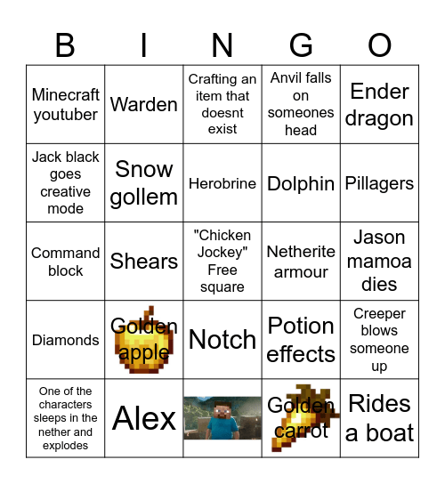 Minecraft movie Bingo Card
