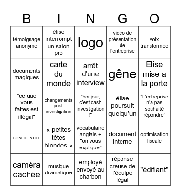 cash investigation Bingo Card