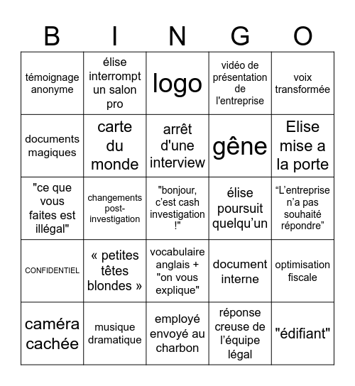 cash investigation Bingo Card