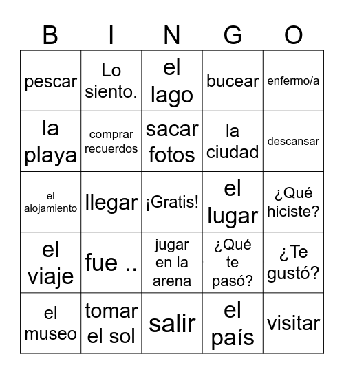 los viajes y la salud Bingo Card