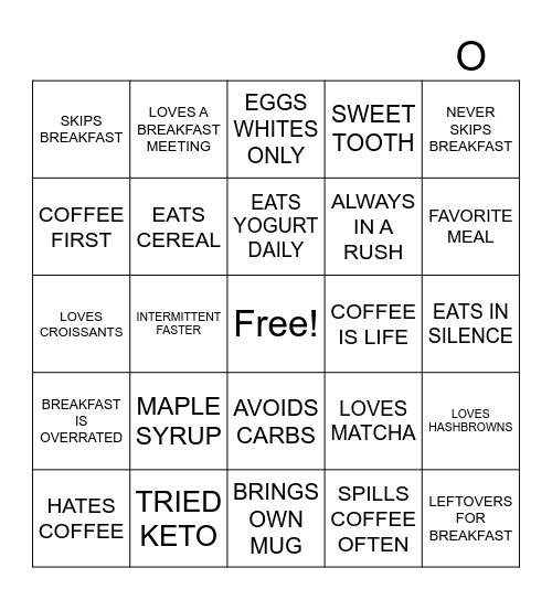 Propel Breakfast Bingo Card