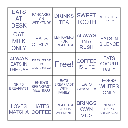 Propel Breakfast Bingo Card