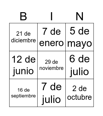 Fecha Bingo Card