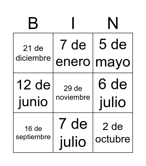 Fecha Bingo Card