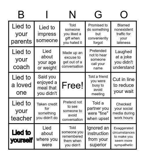 Liars Bingo - Have you ever Bingo Card