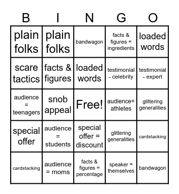 *Persuasive Language Ads Bingo Card