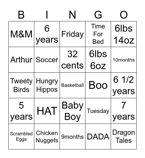 Baby Paone Bingo Card