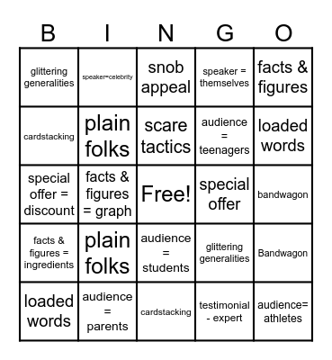 Persuasive Language Ads * Bingo Card
