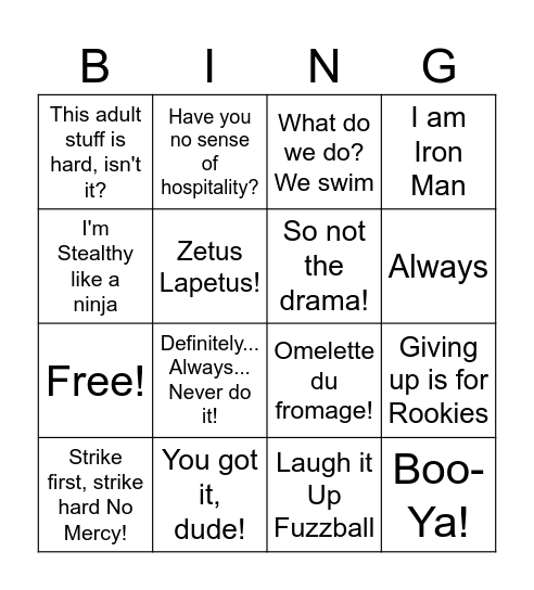 Moving Picture Quotes Bingo Card