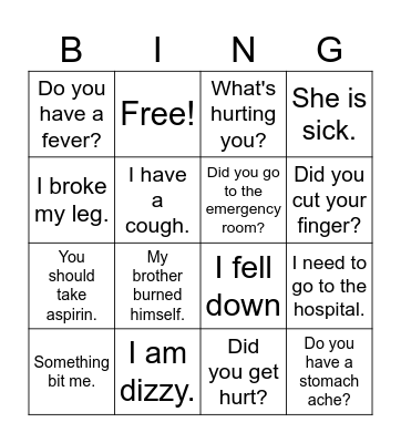 Sp 2 Health English - Spanish Bingo Card
