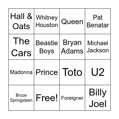 80s Music Bingo Card