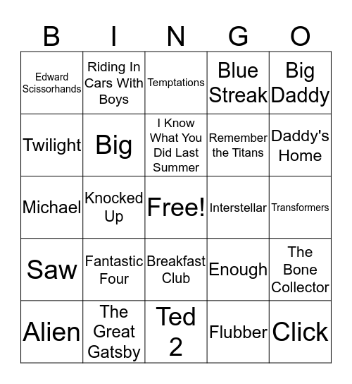 Movie BINGO Card