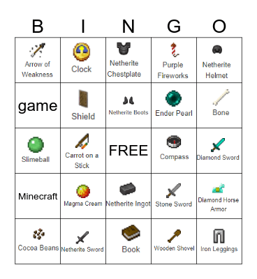 Minecraft Bingo Card