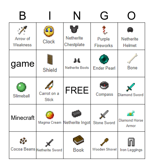 Minecraft Bingo Card