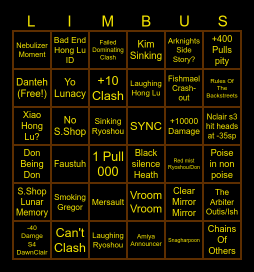 Limbus Bingo Card