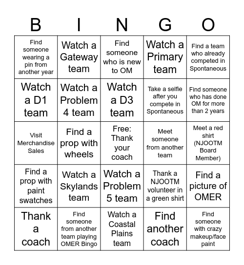 OMER BINGO Card