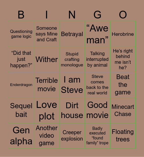Minecraft Bingo Card