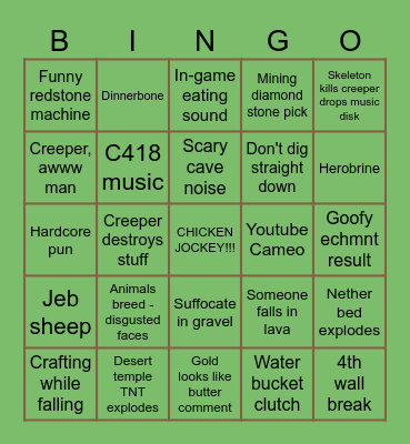 MINECRAFT MOVIE Bingo Card