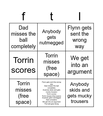 football bingo Card