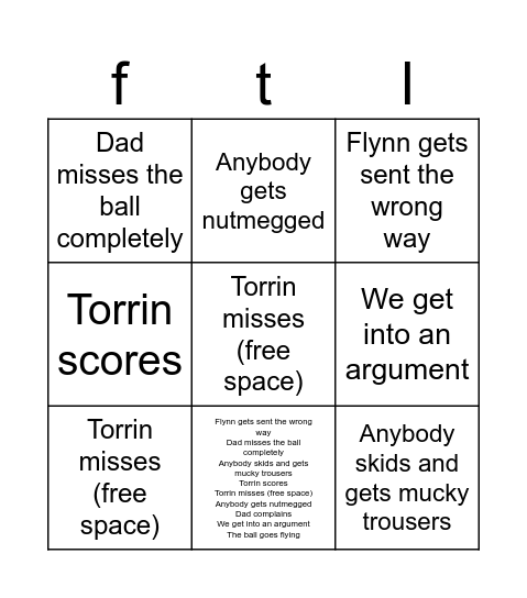 football bingo Card