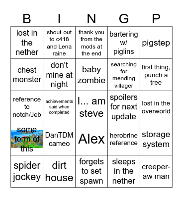 minecraft Bingo Card