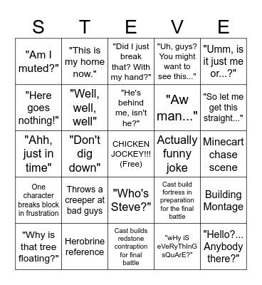 Minecraft Movie Bingo Card