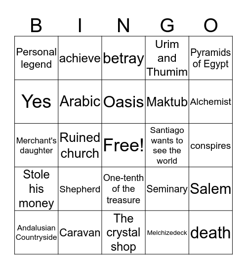 The Alchemist Bingo Card