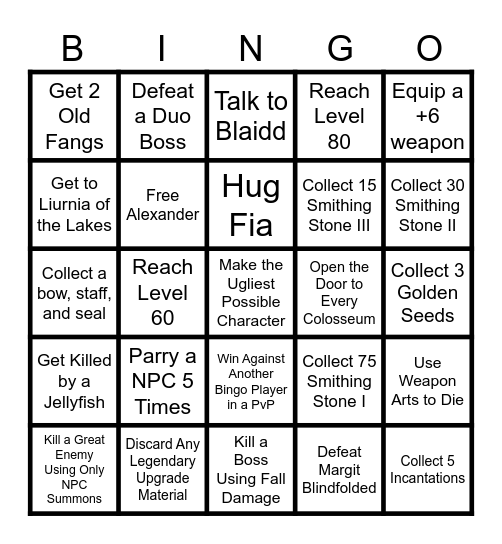 Elden Ring Bingo Card
