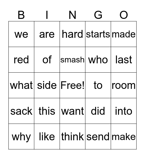 Unit 22 RW1 spelling Bingo Card