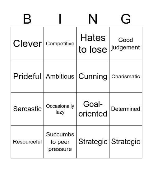 Slytherin Bingo Card