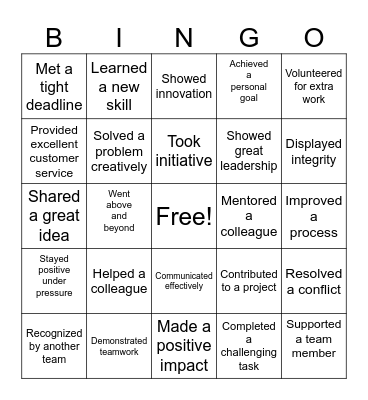 Self-Recognition Bingo Card