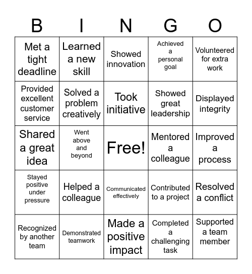 Self-Recognition Bingo Card