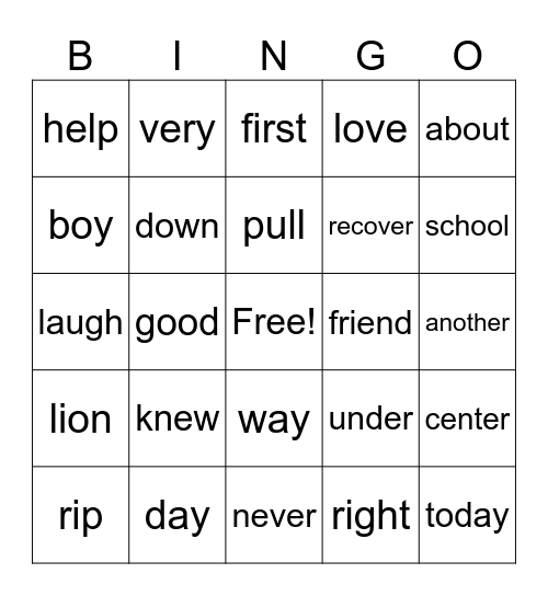 Spelling Bee Bingo Card