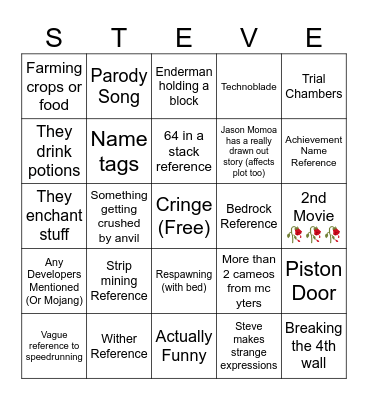 Minecraft Movie Bingo Card