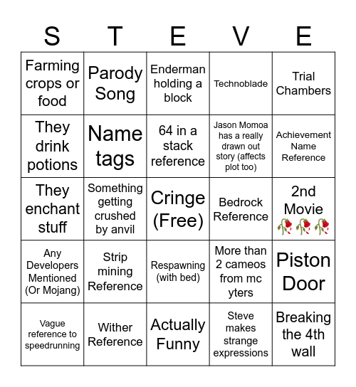 Minecraft Movie Bingo Card