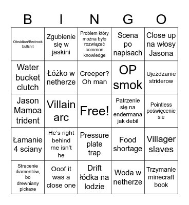Minecraft Movie Night Bingo Card