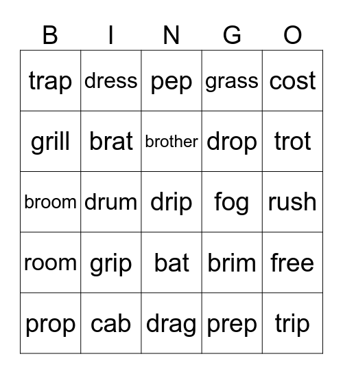 R-Blend Words with Minimal Pairs Bingo Card