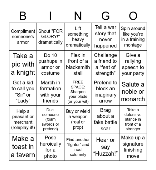 Sherwood Forest Bingo! Fighter Edition Bingo Card