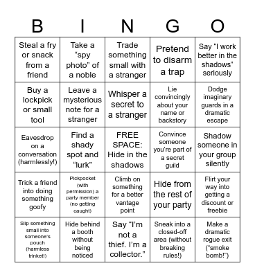 Sherwood Forest Bingo! Rogue Edition Bingo Card