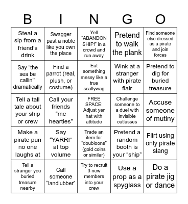 Sherwood Forest Bingo! Pirate Edition Bingo Card