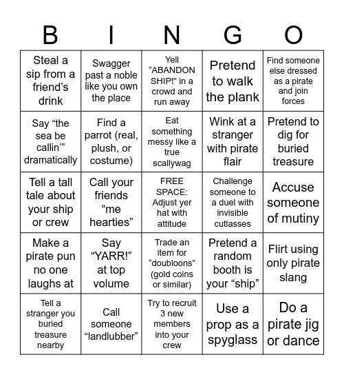 Sherwood Forest Bingo! Pirate Edition Bingo Card