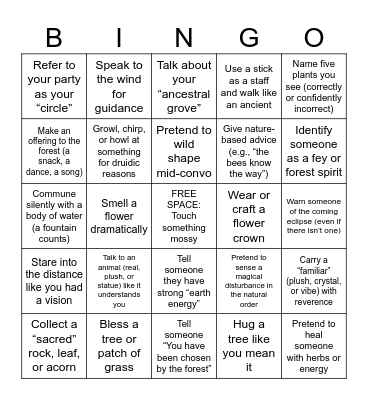 Sherwood Forest Bingo! Druid Edition Bingo Card