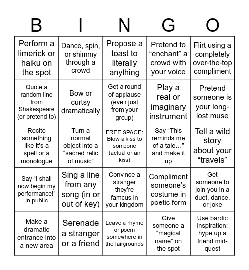 Sherwood Forest Bingo! Bard Edition Bingo Card