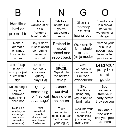Sherwood Forest Bingo! Ranger Edition Bingo Card