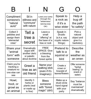 Sherwood Forest Bingo! Wild Druid Edition Bingo Card