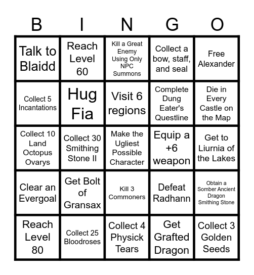 Elden Ring Bingo Card