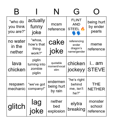 minecraft movie bingo Card