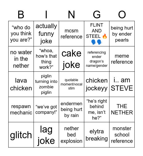 minecraft movie bingo Card