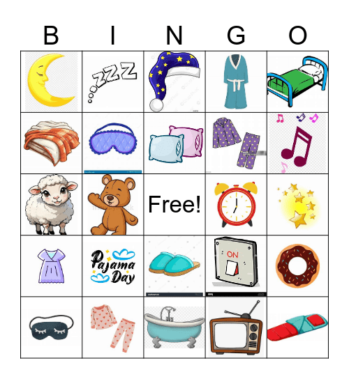 Pajama Day Bingo Card